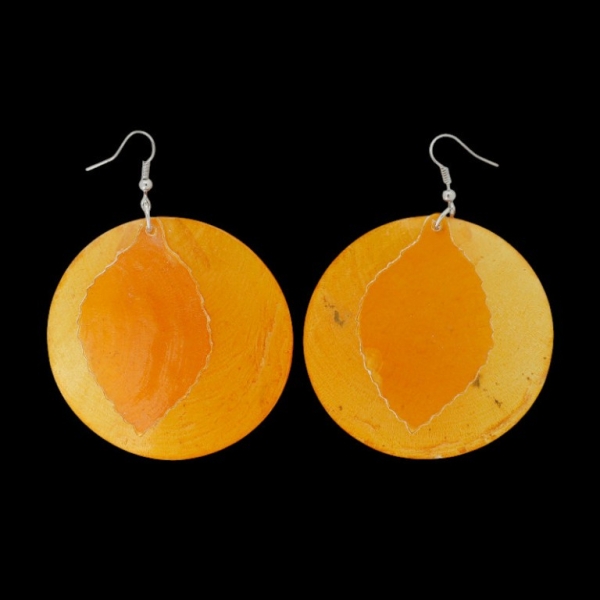 JEWELRY - EARRINGS - HOOK - MOTHER OF PEARL - LEAF Е646 - 6x8cm NICKEL AND ORANGE - 1 pair