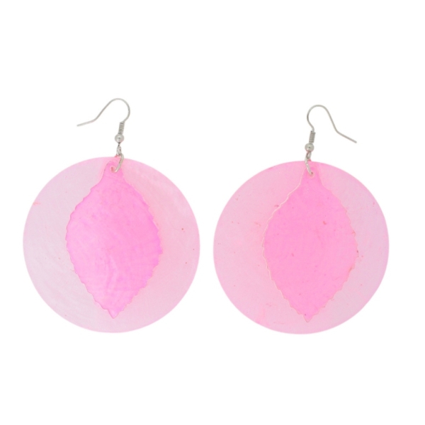 JEWELRY - EARRINGS - HOOK - MOTHER OF PEARL - LEAF Е646 - 6x8cm NICKEL AND PINK - 1 pair