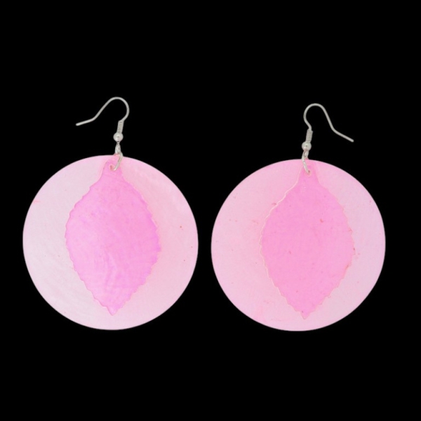 JEWELRY - EARRINGS - HOOK - MOTHER OF PEARL - LEAF Е646 - 6x8cm NICKEL AND PINK - 1 pair