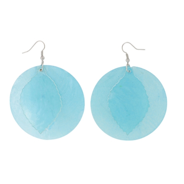 JEWELRY - EARRINGS - HOOK - MOTHER OF PEARL - LEAF Е646 - 6x8cm NICKEL AND BLUE (LIGHT) - 1 pair