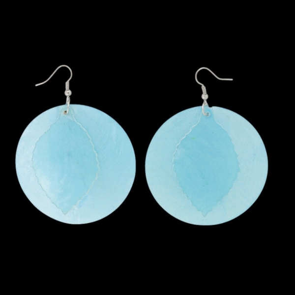 JEWELRY - EARRINGS - HOOK - MOTHER OF PEARL - LEAF Е646 - 6x8cm NICKEL AND BLUE (LIGHT) - 1 pair