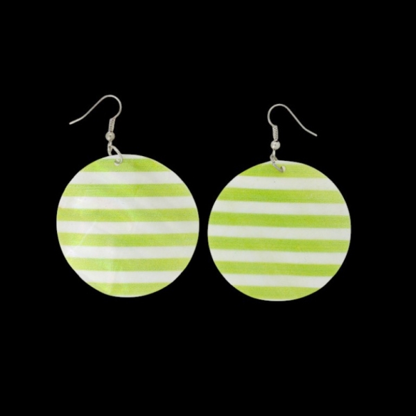 JEWELRY - EARRINGS - HOOK - MOTHER OF PEARL - STRIPE Е651 - 5x7cm WHITE AND GREEN (LIGHT) - 1 pair