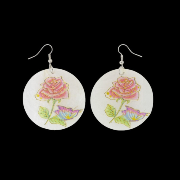 JEWELRY - EARRINGS - HOOK - MOTHER OF PEARL - ROSE Е642 - 5x7cm WHITE AND MIX - 1 pair