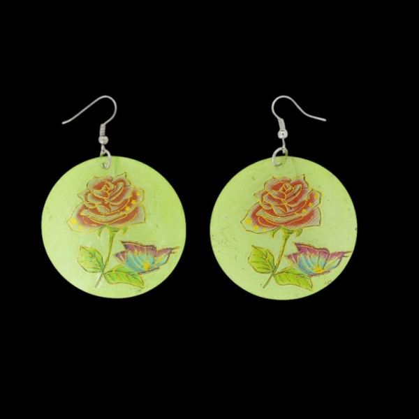 JEWELRY - EARRINGS - HOOK - MOTHER OF PEARL - ROSE Е642 - 5x7cm GREEN (LIGHT) AND MIX - 1 pair
