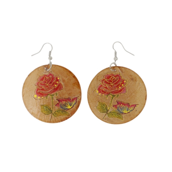 JEWELRY - EARRINGS - HOOK - MOTHER OF PEARL - ROSE Е642 - 5x7cm BROWN AND MIX - 1 pair