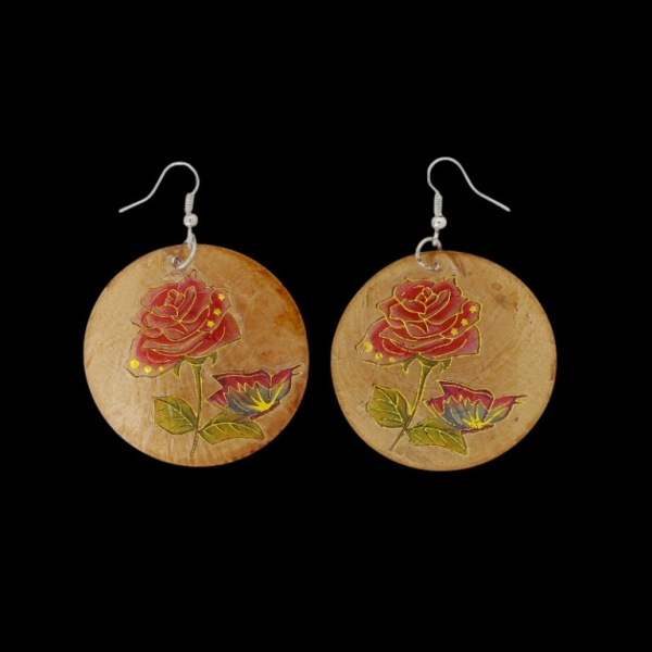 JEWELRY - EARRINGS - HOOK - MOTHER OF PEARL - ROSE Е642 - 5x7cm BROWN AND MIX - 1 pair