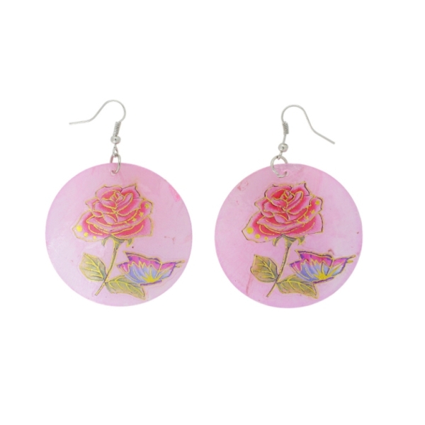 JEWELRY - EARRINGS - HOOK - MOTHER OF PEARL - ROSE Е642 - 5x7cm PURPLE (LIGHT) AND MIX - 1 pair