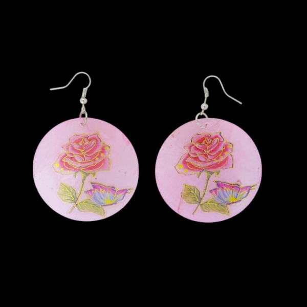 JEWELRY - EARRINGS - HOOK - MOTHER OF PEARL - ROSE Е642 - 5x7cm PURPLE (LIGHT) AND MIX - 1 pair