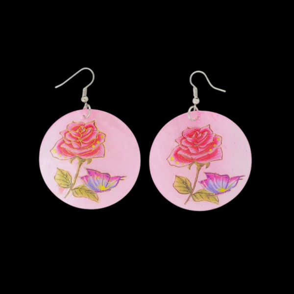 JEWELRY - EARRINGS - HOOK - MOTHER OF PEARL - ROSE Е642 - 5x7cm PINK (DARK) AND MIX - 1 pair