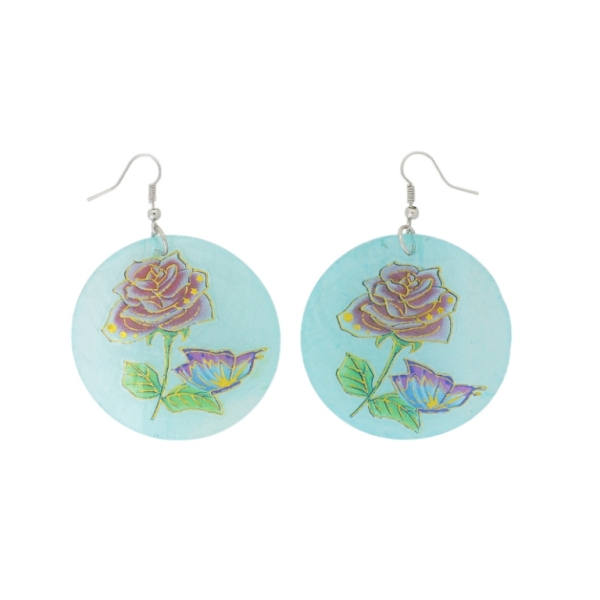 JEWELRY - EARRINGS - HOOK - MOTHER OF PEARL - ROSE Е642 - 5x7cm BLUE (LIGHT) AND MIX - 1 pair