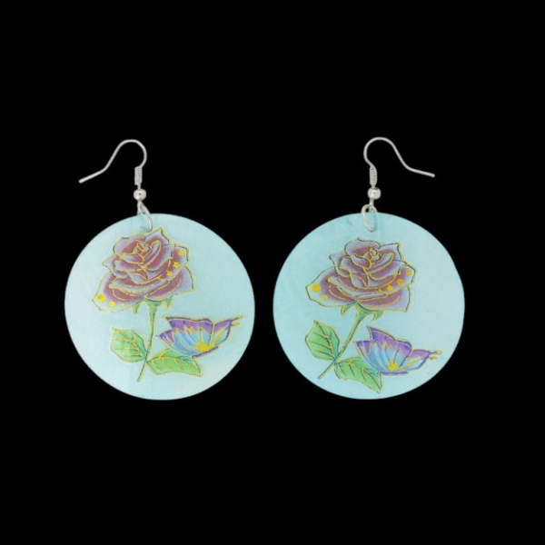 JEWELRY - EARRINGS - HOOK - MOTHER OF PEARL - ROSE Е642 - 5x7cm BLUE (LIGHT) AND MIX - 1 pair