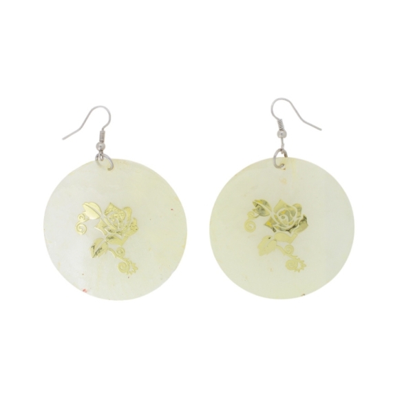 JEWELRY - EARRINGS - HOOK - MOTHER OF PEARL - ROSE Е644 - 5x7cm ECRU AND GOLD - 1 pair