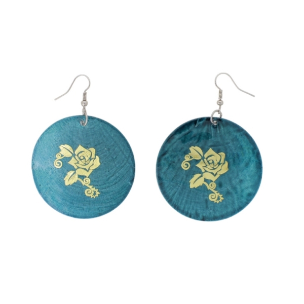 JEWELRY - EARRINGS - HOOK - MOTHER OF PEARL - ROSE Е644 - 5x7cm GREEN (DARK) AND GOLD - 1 pair