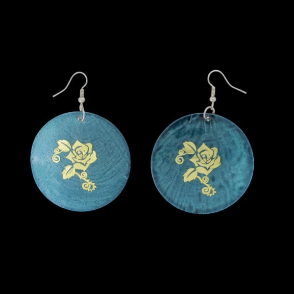 JEWELRY - EARRINGS - HOOK - MOTHER OF PEARL - ROSE Е644 - 5x7cm GREEN (DARK) AND GOLD - PACKAGE 6 pairs