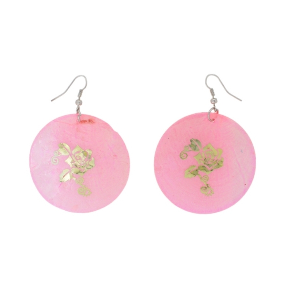JEWELRY - EARRINGS - HOOK - MOTHER OF PEARL - ROSE Е644 - 5x7cm PINK AND GOLD - 1 pair