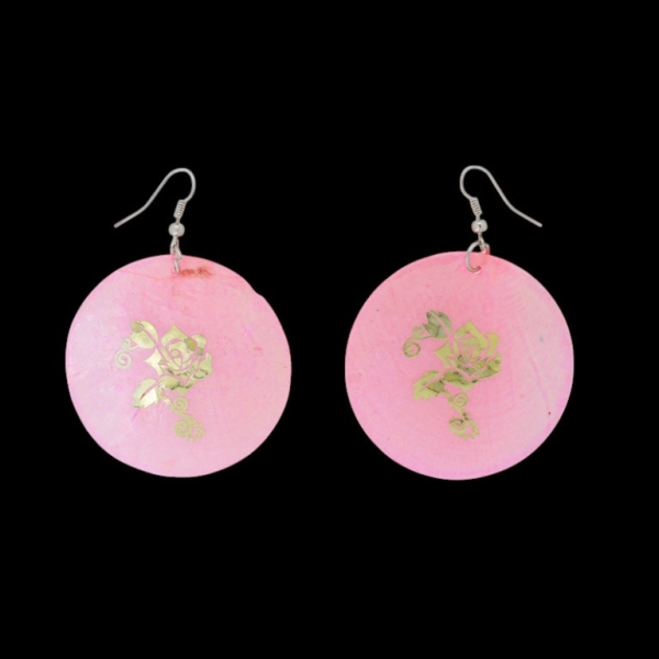 JEWELRY - EARRINGS - HOOK - MOTHER OF PEARL - ROSE Е644 - 5x7cm PINK AND GOLD - 1 pair