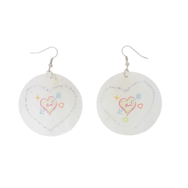 JEWELRY - EARRINGS - HOOK - MOTHER OF PEARL - HEART Е643 - 5x7cm WHITE AND MIX - 1 pair