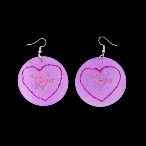 JEWELRY - EARRINGS - HOOK - MOTHER OF PEARL - HEART Е643 - 5x7cm PURPLE AND MIX - 1 pair