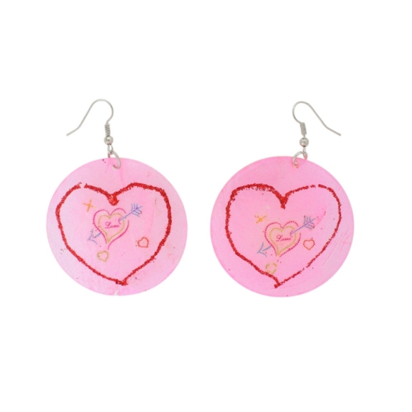 JEWELRY - EARRINGS - HOOK - MOTHER OF PEARL - HEART Е643 - 5x7cm PINK AND MIX - 1 pair