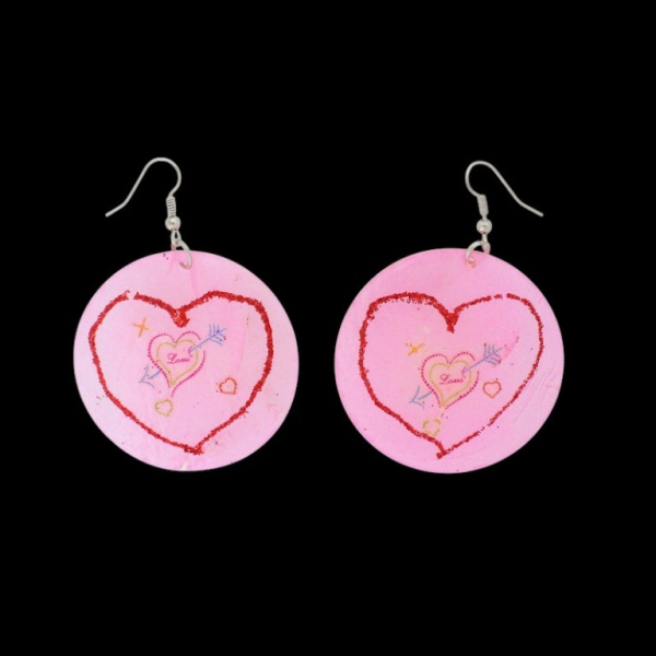 JEWELRY - EARRINGS - HOOK - MOTHER OF PEARL - HEART Е643 - 5x7cm PINK AND MIX - 1 pair
