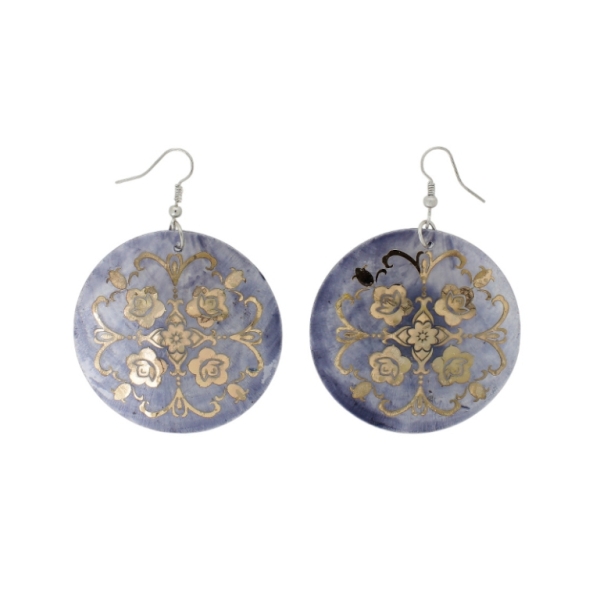 JEWELRY - EARRINGS - HOOK - MOTHER OF PEARL - FLOWER Е641 - 5x7cm GRAY (DARK) AND GOLD - 1 pair