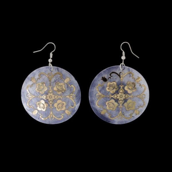 JEWELRY - EARRINGS - HOOK - MOTHER OF PEARL - FLOWER Е641 - 5x7cm GRAY (DARK) AND GOLD - 1 pair