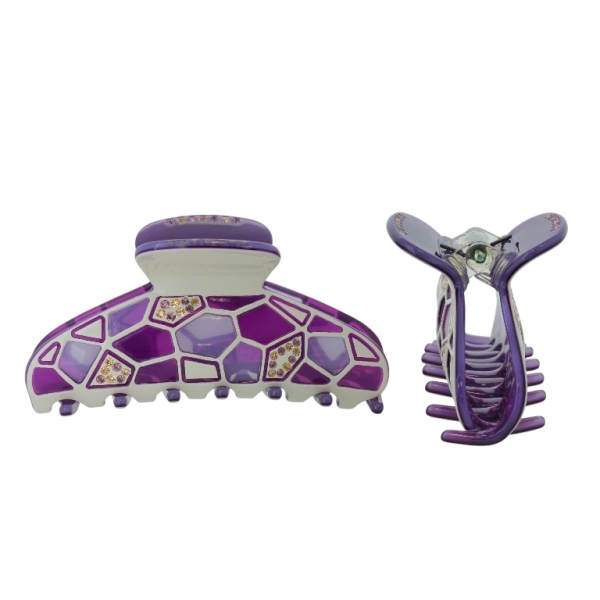 JEWELRY - BRACKET - CLAW HAIR CLIP WITH GLASS CRYSTALS SH086 - FORMS - 8.4x3.9x4.2cm PURPLE-PURPLE (LIGHT)-BEIGE (LIGHT) - PACKAGE 2pcs.