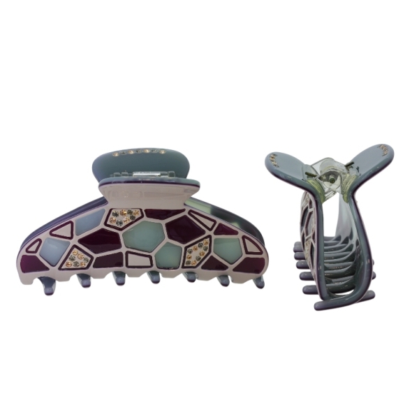 JEWELRY - BRACKET - CLAW HAIR CLIP WITH GLASS CRYSTALS SH086 - FORMS - 8.4x3.9x4.2cm ROSE DUST-PURPLE (DARK)-GRAY-GREEN MILITARY - PACKAGE 2pcs.