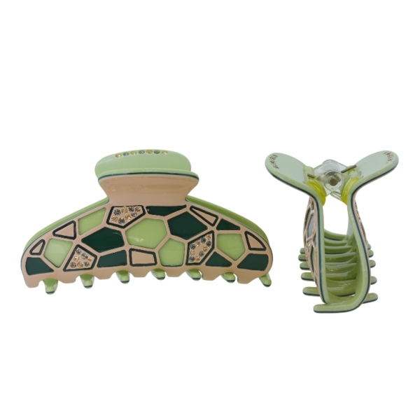 JEWELRY - BRACKET - CLAW HAIR CLIP WITH GLASS CRYSTALS SH086 - FORMS - 8.4x3.9x4.2cm PEACH-GREEN (LIGHT)-GREEN (DARK) - PACKAGE 2pcs.