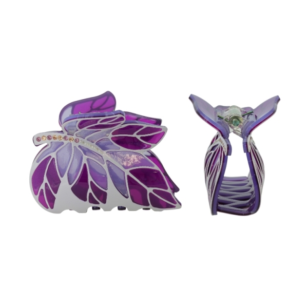 JEWELRY - BRACKET - CLAW HAIR CLIP WITH GLASS CRYSTALS SH087 - LEAF - 7.0x4.5x3.5cm PURPLE (LIGHT)-PURPLE (DARK)-BEIGE (LIGHT) - 1pc.