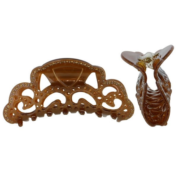 JEWELRY - BRACKET - CLAW HAIR CLIP WITH GLASS CRYSTALS SH090 - FORMS - 10x4.2x2.7cm BROWN AND YELLOW - 1pc.