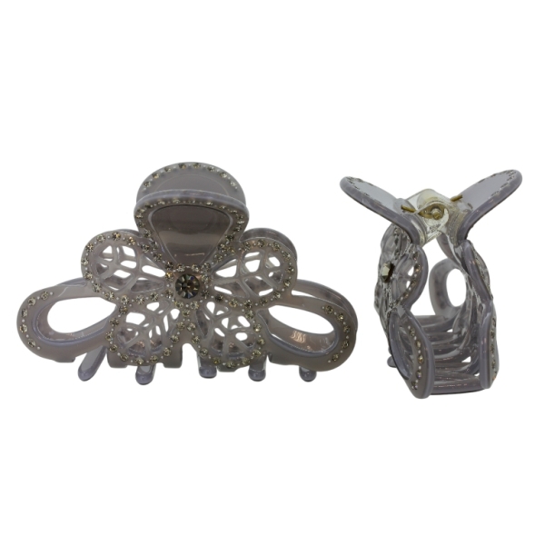 JEWELRY - BRACKET - CLAW HAIR CLIP WITH GLASS CRYSTALS SH091 - FLOWER - 8.4x5x2.7cm GOLD AND GRAY - PACKAGE 2pcs.