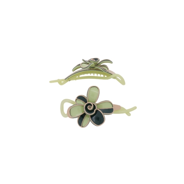 JEWELRY - RESIN BRACKET FOR HAIR SH107 - FLOWER - 11x5.6x2.5cm GREEN (LIGHT)-GREEN (DARK)-PEACH - 1pc.
