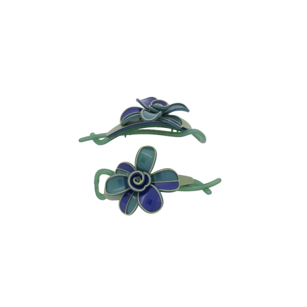 JEWELRY - RESIN BRACKET FOR HAIR SH107 - FLOWER - 11x5.6x2.5cm GREEN (LIGHT)-GREEN (DARK)-BLUE (DARK) - PACKAGE 2pcs.