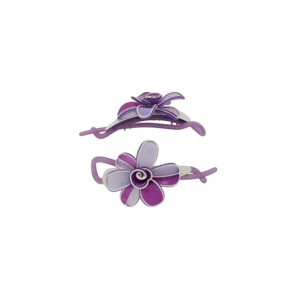 JEWELRY - RESIN BRACKET FOR HAIR SH107 - FLOWER - 11x5.6x2.5cm PURPLE (LIGHT)-PURPLE (DARK)-ECRU (LIGHT) - 1pc.