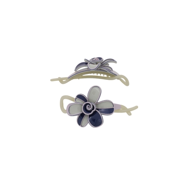 JEWELRY - RESIN BRACKET FOR HAIR SH107 - FLOWER - 11x5.6x2.5cm GRAY-PURPLE (LIGHT)-BLUE (DARK) - 1pc.