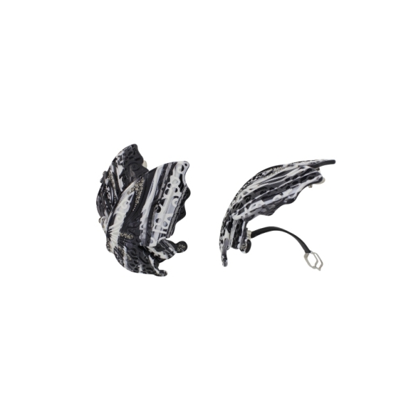 JEWELRY - BRACKET FOR HAIR WITH GLASS CRYSTALS SH094 - BUTTERFLY - 9.0x6.7x1.7cm WHITE AND BLACK - 1pc.