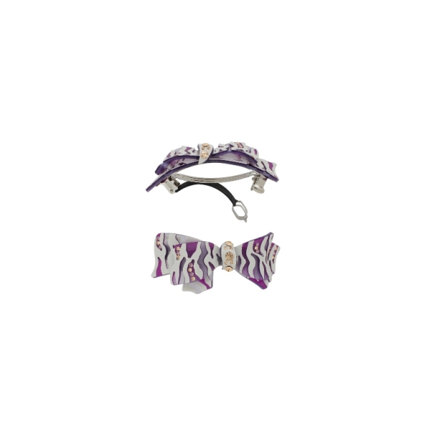 JEWELRY - BRACKET FOR HAIR WITH GLASS CRYSTALS SH096 - RIBBON - 8.0x3.4x2.6cm PURPLE AND GRAY (LIGHT) - 1pc.