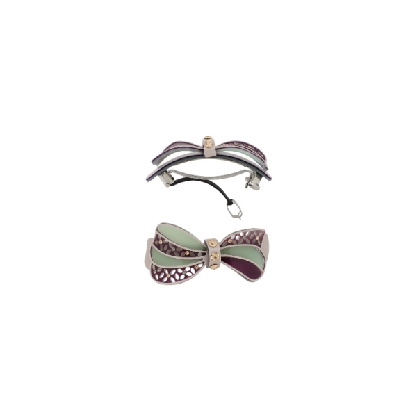 JEWELRY - BRACKET FOR HAIR WITH GLASS CRYSTALS SH098 - RIBBON - 8.1x4.5x3.6cm GREEN-BORDEAUX-BEIGE - PACKAGE 2pcs.