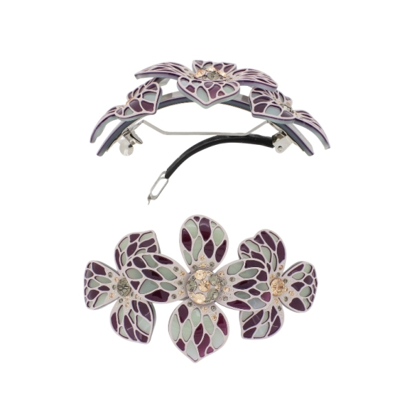 JEWELRY - BRACKET FOR HAIR WITH GLASS CRYSTALS SH101 - FLOWERS - 10.5x5.8x2.4cm BEIGE-BORDEAUX-GREEN - PACKAGE 2pcs.
