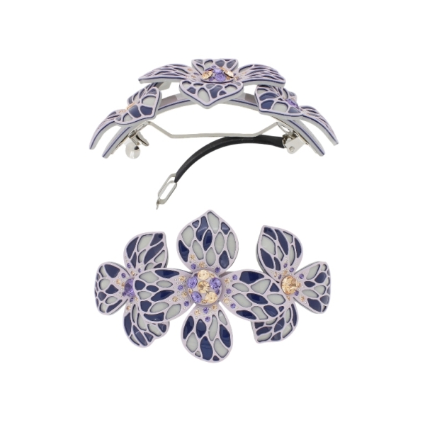 JEWELRY - BRACKET FOR HAIR WITH GLASS CRYSTALS SH101 - FLOWERS - 10.5x5.8x2.4cm PURPLE (LIGHT)-BLUE (DARK)-GRAY - 1pc.