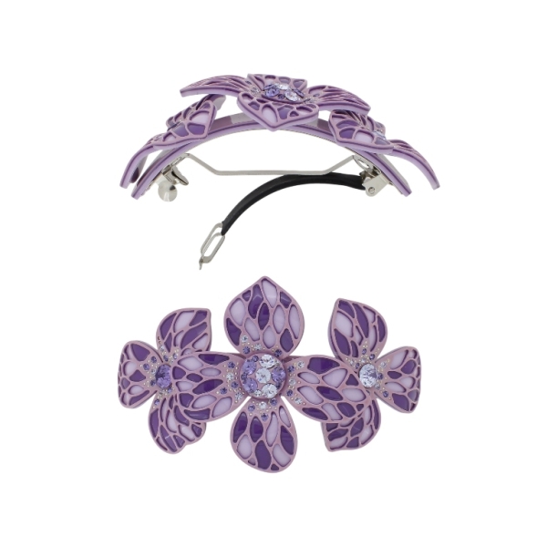 JEWELRY - BRACKET FOR HAIR WITH GLASS CRYSTALS SH101 - FLOWERS - 10.5x5.8x2.4cm PURPLE-(LIGHT)-PURPLE (DARK) - 1pc.