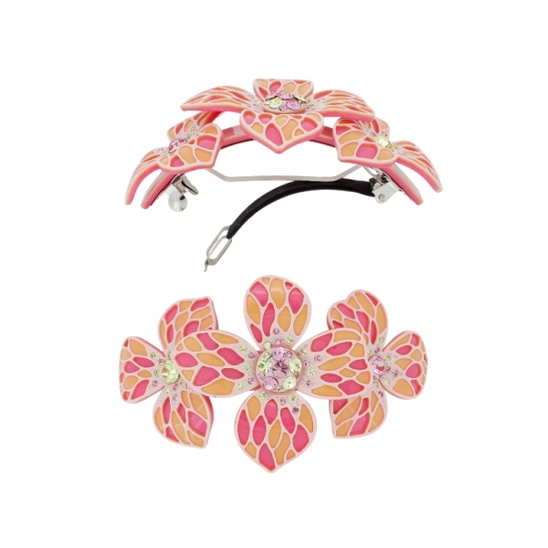 JEWELRY - BRACKET FOR HAIR WITH GLASS CRYSTALS SH101 - FLOWERS - 10.5x5.8x2.4cm PINK (LIGHT)-PINK (DARK)-ORANGE - PACKAGE 2pcs.