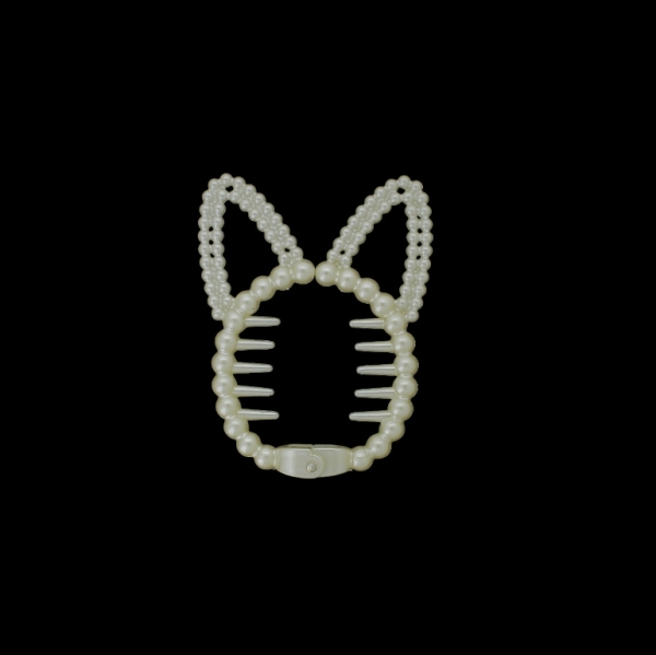 JEWELRY - ACCESSORY FOR HAIR - ACCESSORIES FOR BUN - MODEL 02 - CAT - 5.8x8.4x1.6cm NICKEL AND ECRU - 1pc.