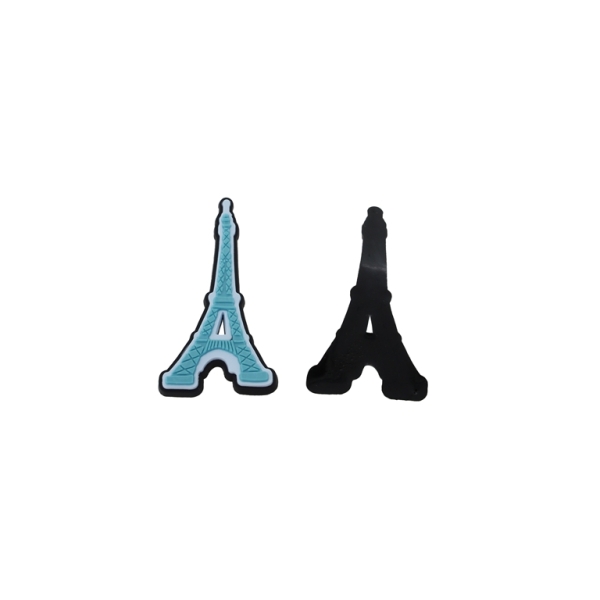 PLASTIC BEADS - RUBBER 3D - FOR GLUING - EIFFEL TOWER 01 - 26x50x3mm TURQUOISE-BLUE (LIGHT)-BLACK - 10pcs.