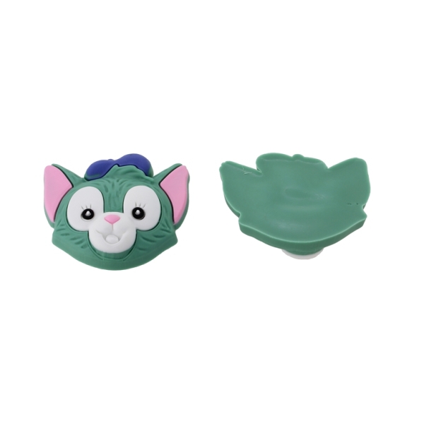 PLASTIC BEADS - RUBBER 3D - FOR GLUING - CAT 01 WITH HAT - 47x41x12mm - GREEN-WHITE-PINK - 2pcs.