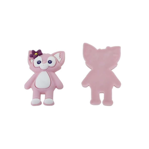 PLASTIC BEADS - RUBBER 3D - FOR GLUING - CAT 02 WITH FLOWER - 36x62x10mm PINK (LIGHT)-WHITE-PURPLE - 2pcs.
