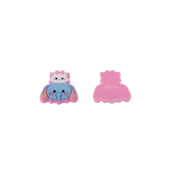 PLASTIC BEADS - RUBBER 3D - FOR GLUING - CAT 03 WITH ELEPHANT - 28x28x3mm WHITE-BLUE-PINK - 8pcs.