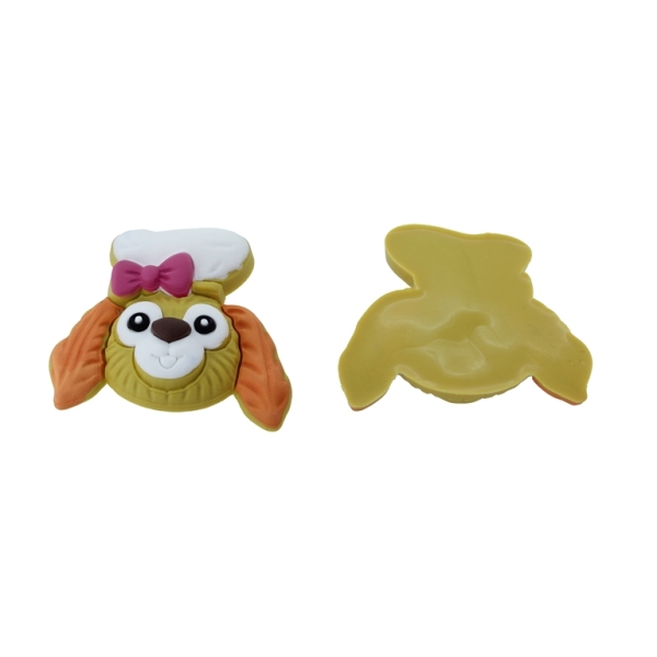 PLASTIC BEADS - RUBBER 3D - FOR GLUING - DOG 01 WITH HAT - 50x43x12mm WHITE-ORANGE-YELLOW (DARK) - 2pcs.