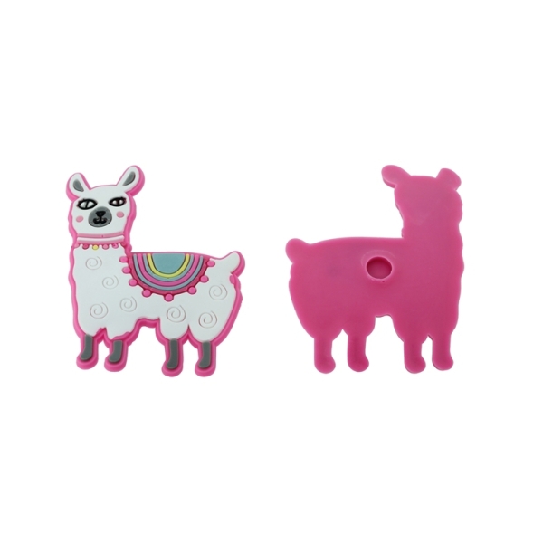 PLASTIC BEADS - RUBBER 3D - FOR GLUING - ALPACA LLAMA 01- 50x63x3mm WHITE-PINK-BLUE - 6pcs.